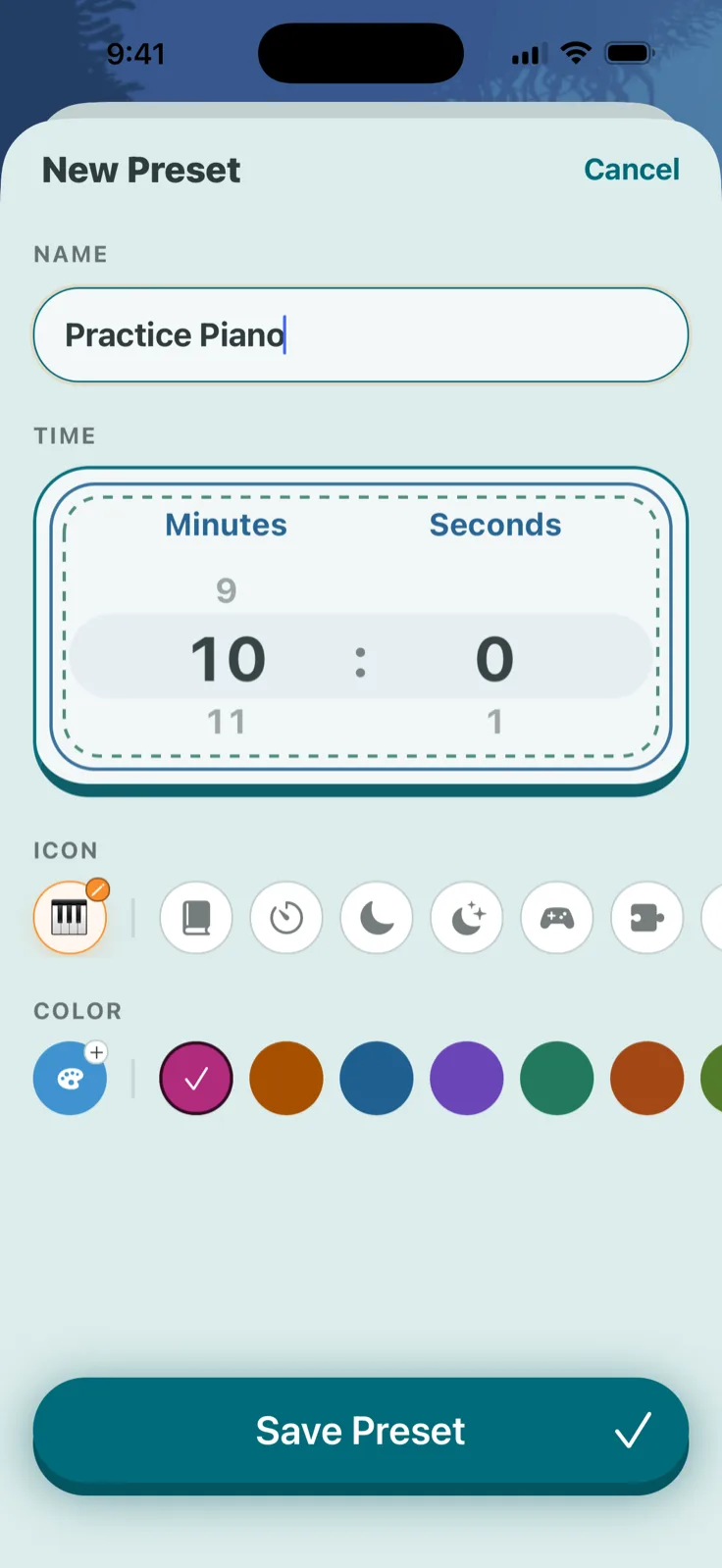 Creating a named, reusable preset in TickTod