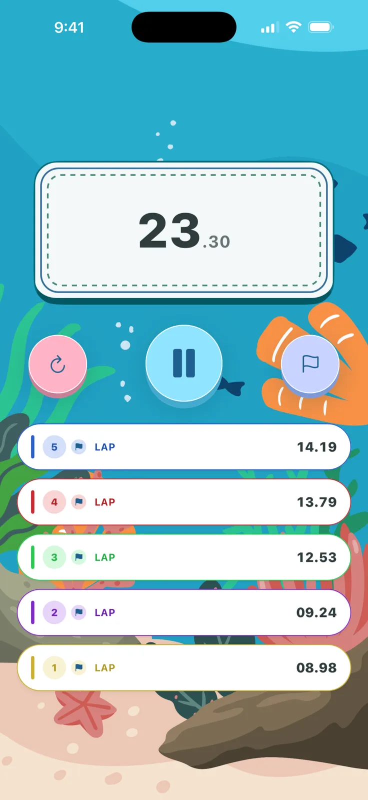 TickTod's stopwatch mode running, showing elapsed time